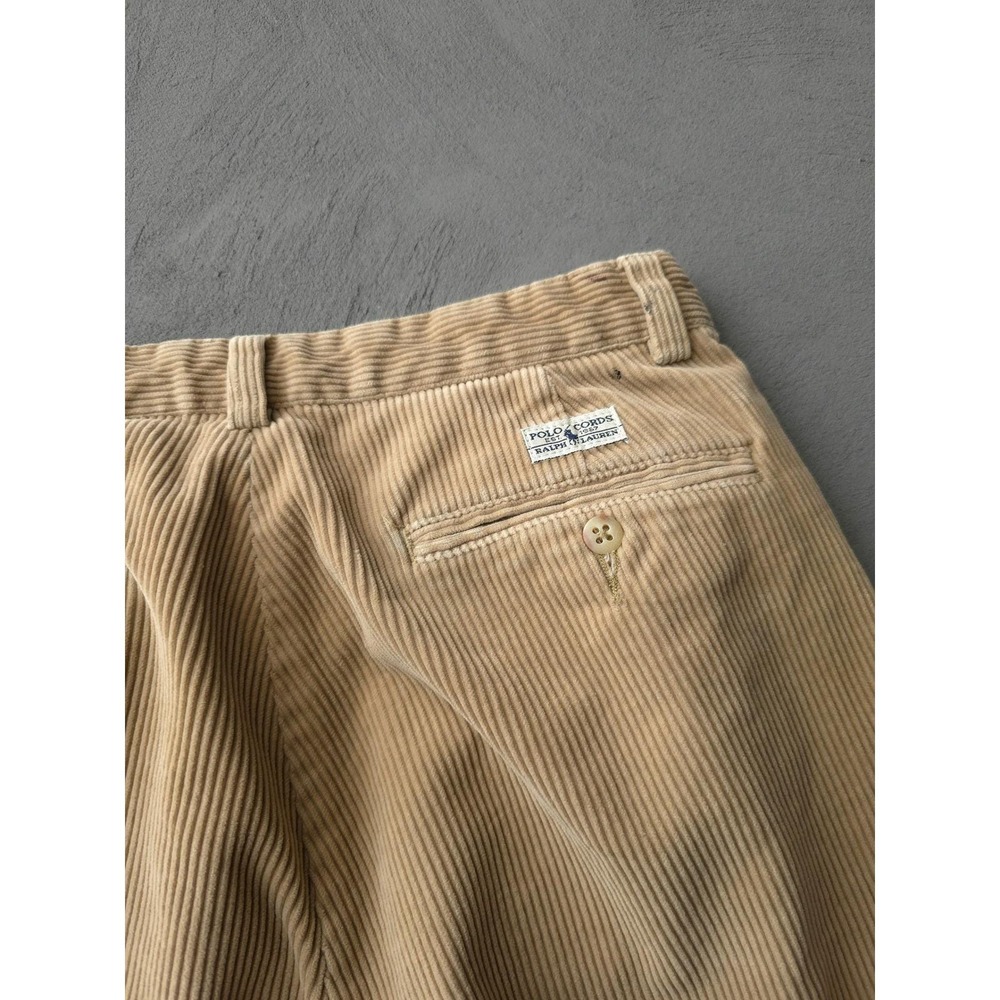 Vintage 90s Polo Ralph Lauren Tan Corduroy Pants 30 Pleated Wide Leg - Picture 4 of 15